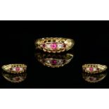 Edwardian Period 1902 - 1910 Attractive 18ct Gold Ruby and Diamond Ring, Gallery Setting. Hallmark