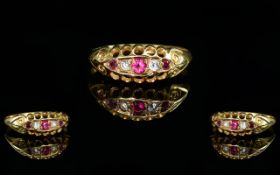 Edwardian Period 1902 - 1910 Attractive 18ct Gold Ruby and Diamond Ring, Gallery Setting. Hallmark