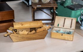 Collection of Vintage Children's Toys, comprising a Wooden Noah's Ark complete with animals 15'' x