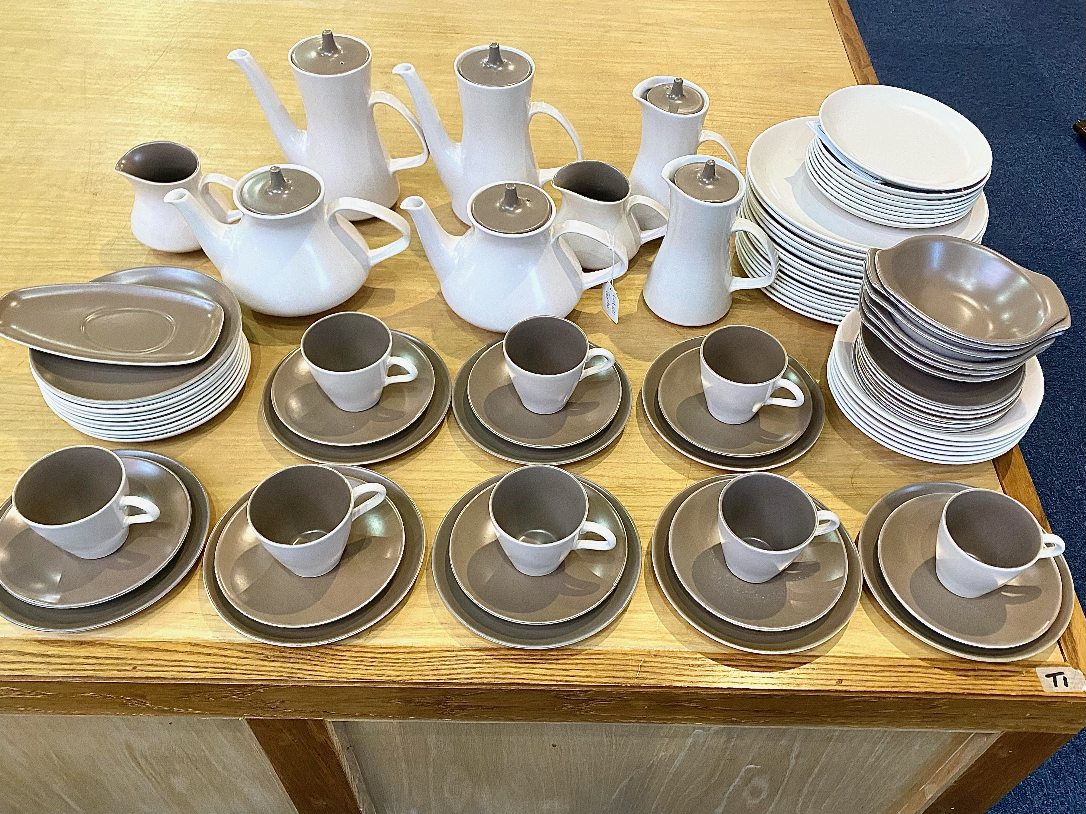 Large Poole Pottery Dinner/Tea Service, in mushroom and sepia colourway, comprising two tea pots, - Image 2 of 3