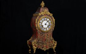 French Boulle Work Mantle Clock, of shaped form with brass mounts, back plate stamped JBD for Jean