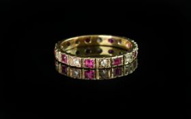 Ladies 9ct Gold Full Eternity Ring Set with Rubies and Diamonds. Marked 9ct. Rubies and Diamond of