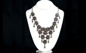 An Early 20th Century Impressive & Heavy Sterling Silver Flower Head Design Statement Necklace,
