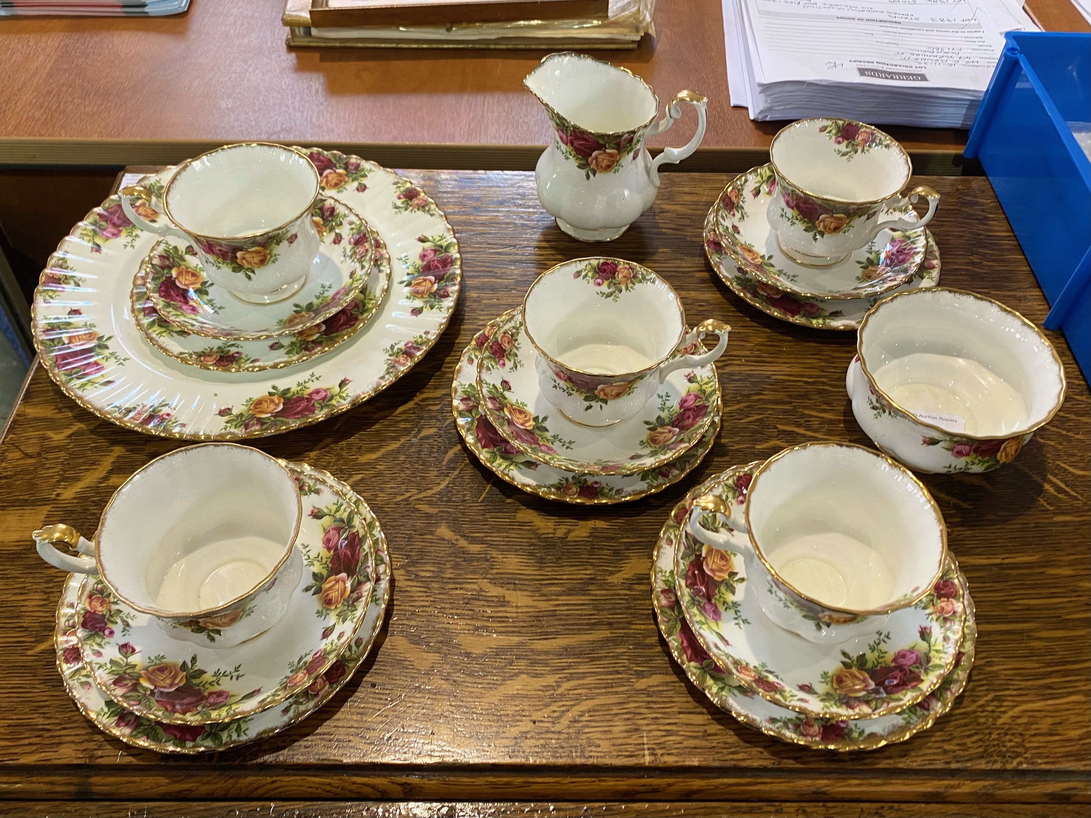 A Royal Albert Old Country Roses Tea Service comprising, one dinner plate, five cups and saucers,
