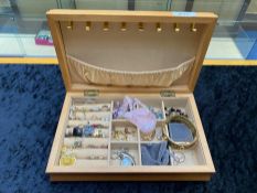 Collection of Vintage Costume Jewellery, housed in a modern wooden jewellery box, comprising