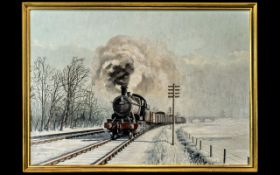 Peter Pemrick (British Exhib 1970's) 'Steam In January' - Atmospheric Oil Painting Of A Steam