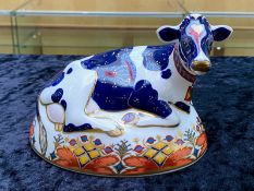 Royal Crown Derby Friesian 'Buttercup' Cow In Box gold stamp to base.