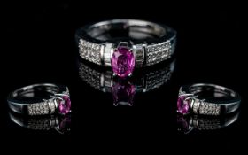 18ct White Gold Attractive and Superior Contemporary Baguette and Brilliant Cut Diamond with Pink