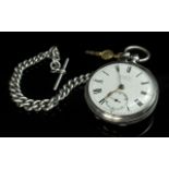 Victorian Period Sterling Silver Open Worked Key-wind Pocket Watch, With White Porcelain Dial.