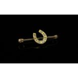 Antique Period Attractive 15ct Gold Diamond Set Horseshoe Brooch, marked 15 ct. The horseshoe set