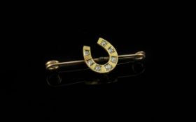 Antique Period Attractive 15ct Gold Diamond Set Horseshoe Brooch, marked 15 ct. The horseshoe set