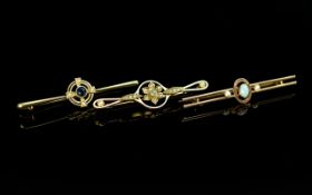 Antique Period - Fine Trio of 15ct Gold and 9ct Gold Stone Set Brooches. All Fully Hallmarked.