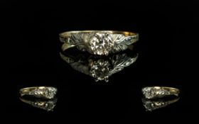 18ct Gold - Attractive Single Stone Diamond Set Ring. Marked 18ct to Interior of Shank. The Round