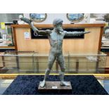 Large Greek / Roman Style Spelter Figure on marble base; nice patina with age, stands an