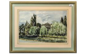 Karl Hagedorn (British 1889-1969) The Villa Malcontenta - Venice, watercolour and ink. Image size