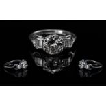 Art Deco Period - Stunning Single Stone Diamond Ring, Set with Emerald Cut Diamonds to Shoulders,