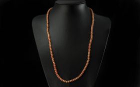 Excellent - Early 20th Century Salmon Coloured Coral Beaded Necklace. c.1920. Well Matched /