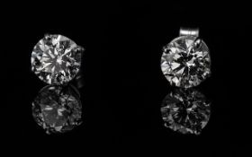 Pair of 18ct White Gold Diamond Lab Grown Earrings, round modern brilliant cuts,each stone approx