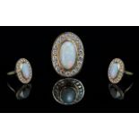 Ladies 18ct Gold Superb Quality Large & Impressive Opal & Diamond Set Ring - Marked 18ct to Shank.