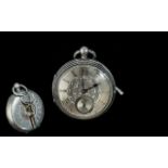Victorian Period - Heavy and Impressive Sterling Silver Open Faced Key-Wind Pocket Watch, With