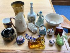 Box of Miscellaneous Pottery & Collectibles, to include a toast rack, water jugs, figurine, bowls,