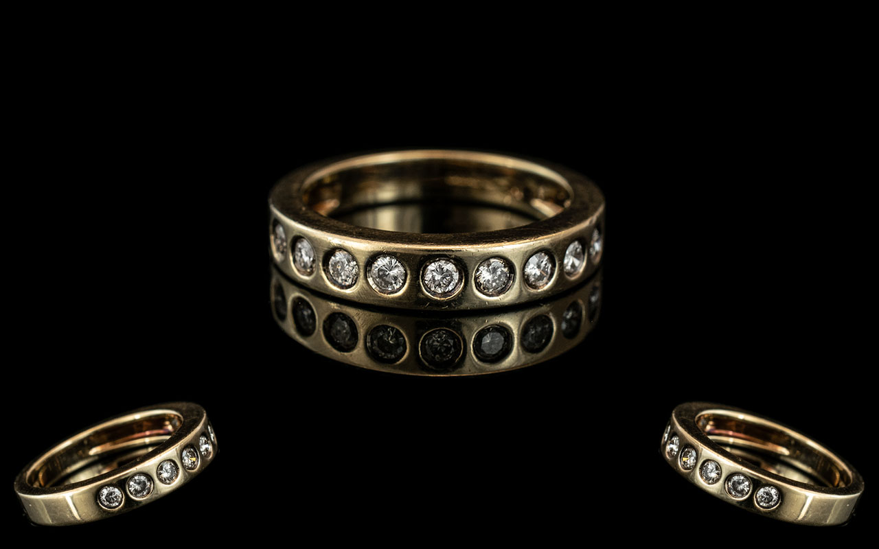 9ct Gold Diamond Set Eternity Ring, set with 9 round modern brilliant cut diamonds, fully