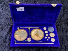 Boxed Set of Vintage Brass Jeweller's Weights, complete set in velvet lined box.