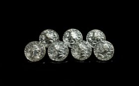 A Collection of Seven Silver Buttons, all with case Grecian decoration, hallmark Birmingham a 1900.