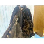 Ladies Fur Winter Coat, Dark Brown, made by Wiebolt's Furs of Chicago, shawl collar, deep turn