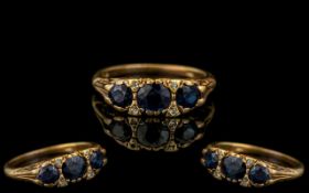 Antique Period - Attractive 18ct Gold Diamond and Sapphire Set Ring, Ornate Setting / Design. Full