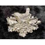 Silver on Pewter Designer Brooch, MASJ (Mary Ann Story Jones), bird on nest of flowers and leaves,