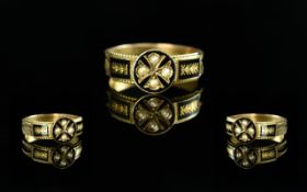 Edwardian Period 1902 - 1910 Superb 9ct Gold Black Enamel and Seed Pearl Set Mourning Ring.