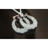 Carved White Jade Hoop Earrings, the jade carved into the appearance of a twisted rope and set in