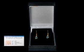 Ladies Pair of 18ct Gold Blue Topaz Set Earrings, marked 18ct. Weight of the Topaz 0.95 pts. Size