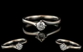 18ct White Gold Contemporary Single Stone Diamond Set Ring. Full hallmark to interior of shank.