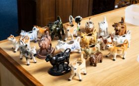 Large Good Collection of Porcelain Cow Creamers. Various Shapes, Sizes and Makes. Includes