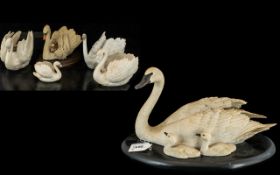 A Collection of Ceramic Swan Figures (6) in total. To include Goebel, West German, Lladro, Country