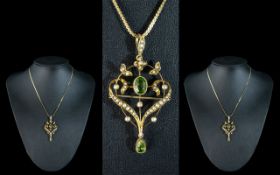 Edwardian Period 1902 - 1910 Superb 9ct gold Ornate Open Worked Pendant - Brooch. Set with