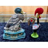 Two Painted Doorstops, both approx 10'' tall. Comprising cast iron duck, hand painted, very heavy,