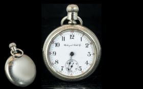 Illinois Washington Watch Co Large and Impressive Steel Cased, Keyless, Open Faced Pocket Watch -