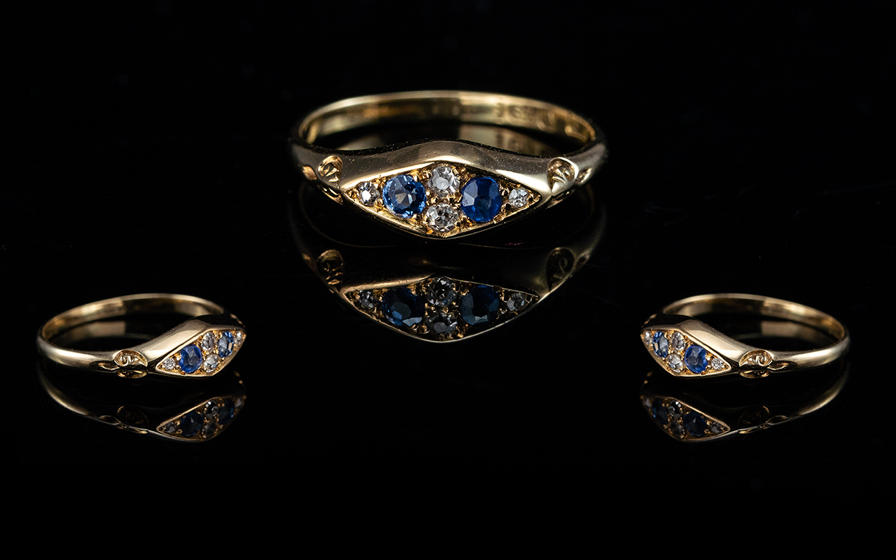 Antique Period 18ct Gold Sapphire and Diamond Set Ring of good design and quality, fully