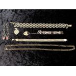 Small Collection of Silver Jewellery, including a heavy link bracelet, a gate bracelet with a