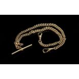Victorian Period - Superior Quality 9ct Gold Double Albert Watch Chain with T-Bar and Lobster Claws.