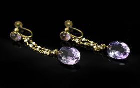 Antique Period Ladies 15ct Gold Attractive and Stylish Pair of Amethyst and Seed Pearl Drop