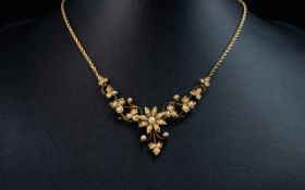 Antique Period Attractive 18ct Gold Seed Pearl Set Ornate Necklace of Exquisite Form, not marked