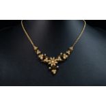 Antique Period Attractive 18ct Gold Seed Pearl Set Ornate Necklace of Exquisite Form, not marked