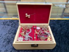 Collection of Quality Costume Jewellery, housed in a two tier wooden jewellery box, lined in red
