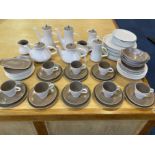 Large Poole Pottery Dinner/Tea Service, in mushroom and sepia colourway, comprising two tea pots,