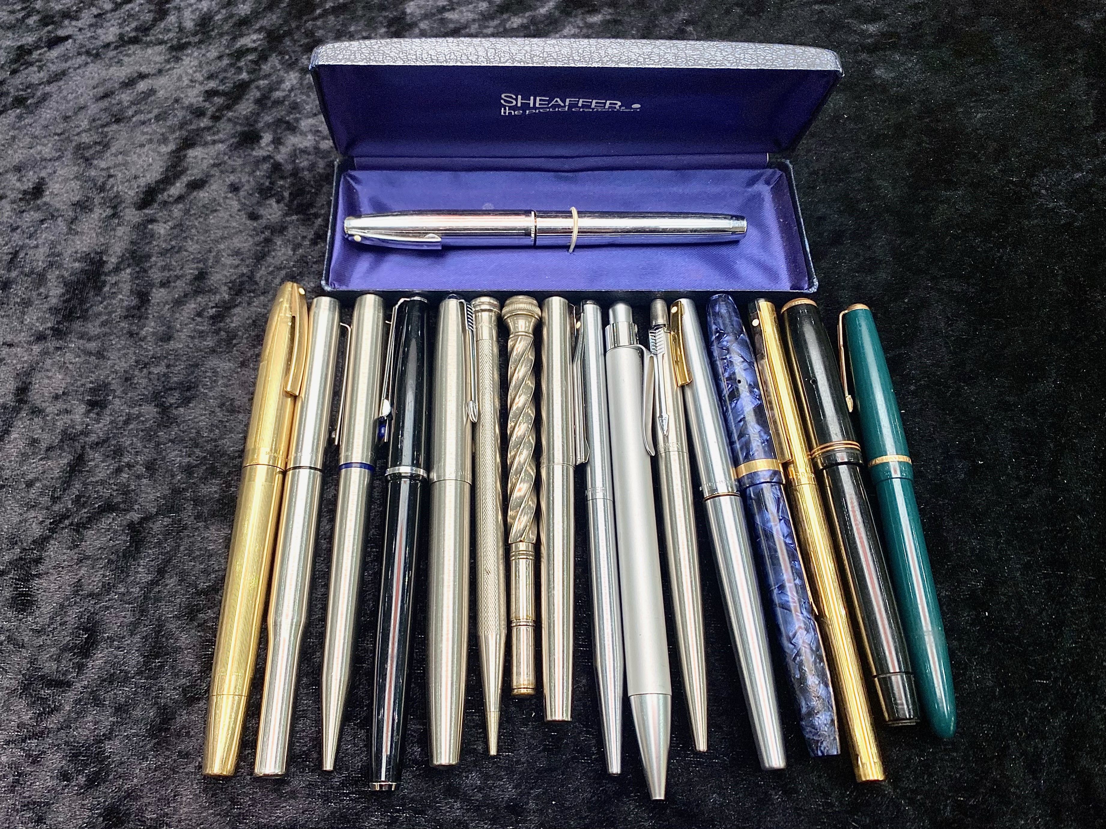 Collection of Fountain & Ballpoint Pens, comprising eleven fountain pens, five with 14ct nibs, one - Image 2 of 3