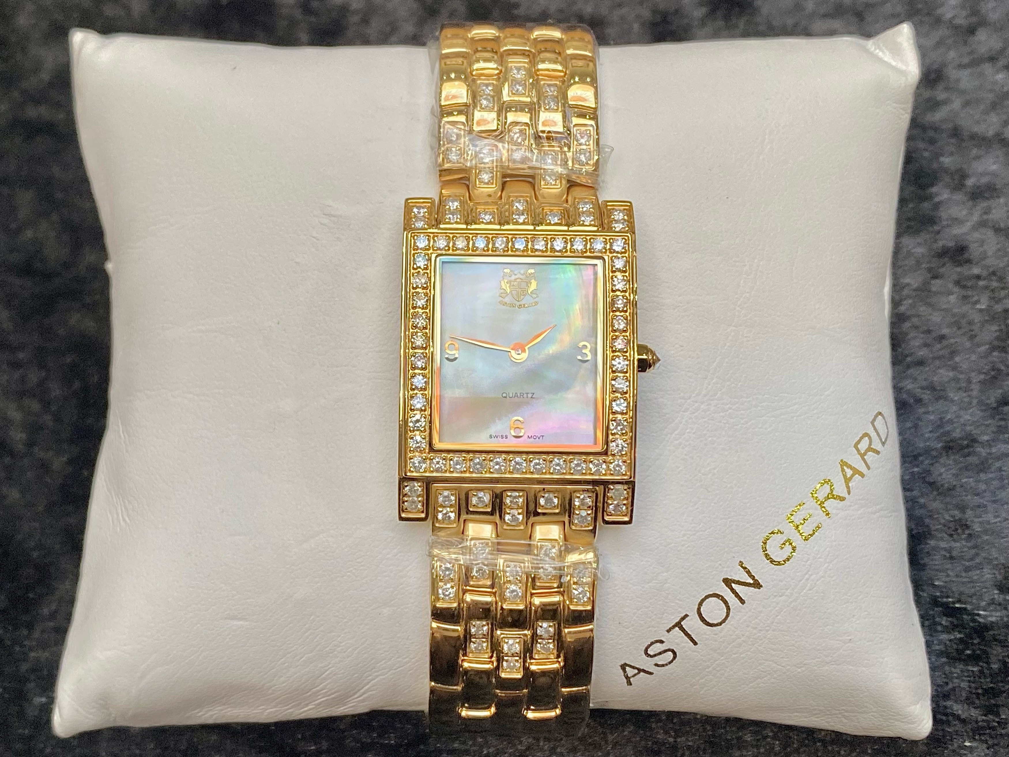 Aston Gerard Diamond Set Gold Plated Watch, set with 99 diamonds approx weight 2.12 cts. Brand new - Image 3 of 3